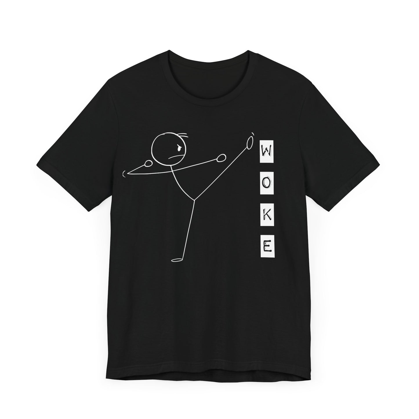 Stick Man Kicks Woke Unisex Tee, Funny Political Culture Shirt, Anti Woke Doge Trump T-Shirt, Politics Gift, Him/Her Apparel