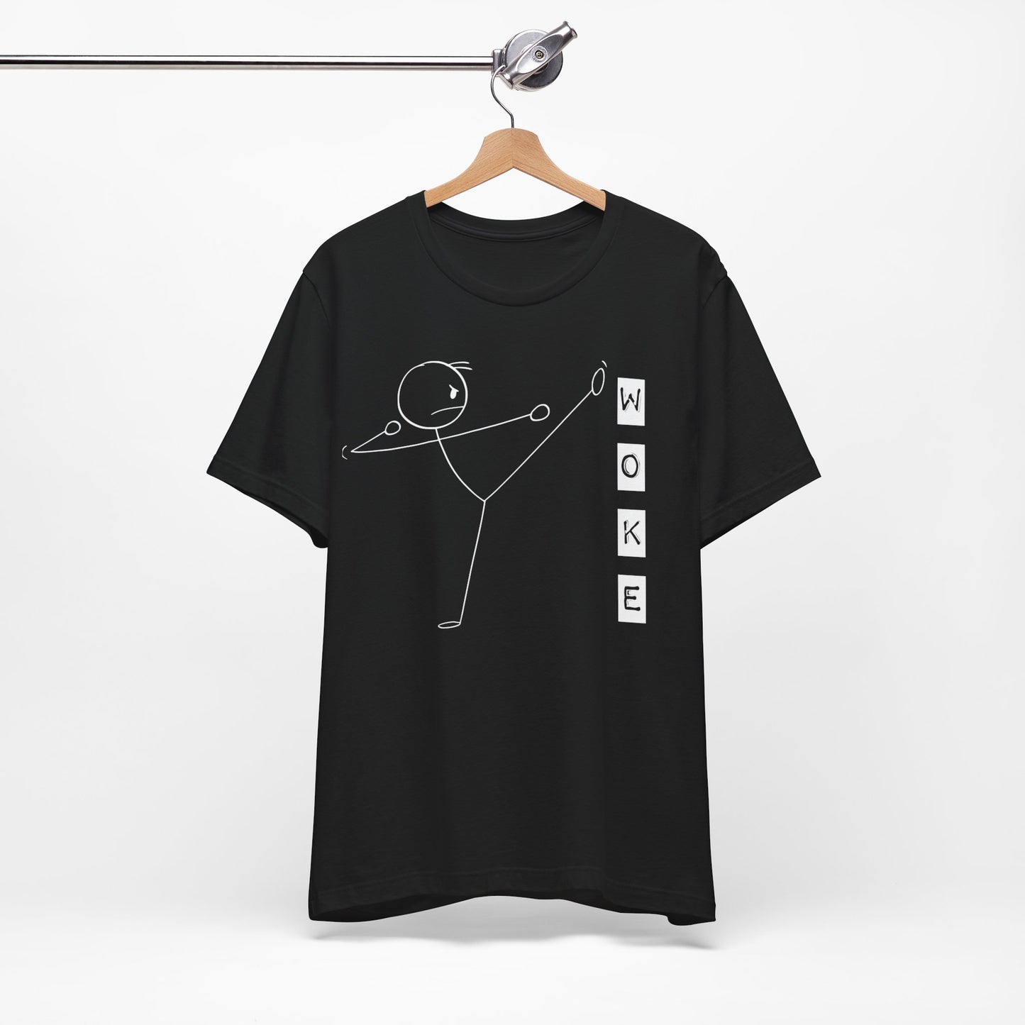 Stick Man Kicks Woke Unisex Tee, Funny Political Culture Shirt, Anti Woke Doge Trump T-Shirt, Politics Gift, Him/Her Apparel